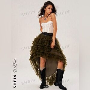 Shein women’s boho-feels multi layered mesh skirt with ruffle hem, no belt